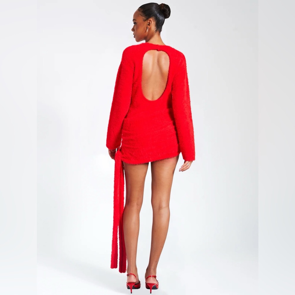 Miss Circle Keira Red Knit Long Sleeve Backless Sweater Dress